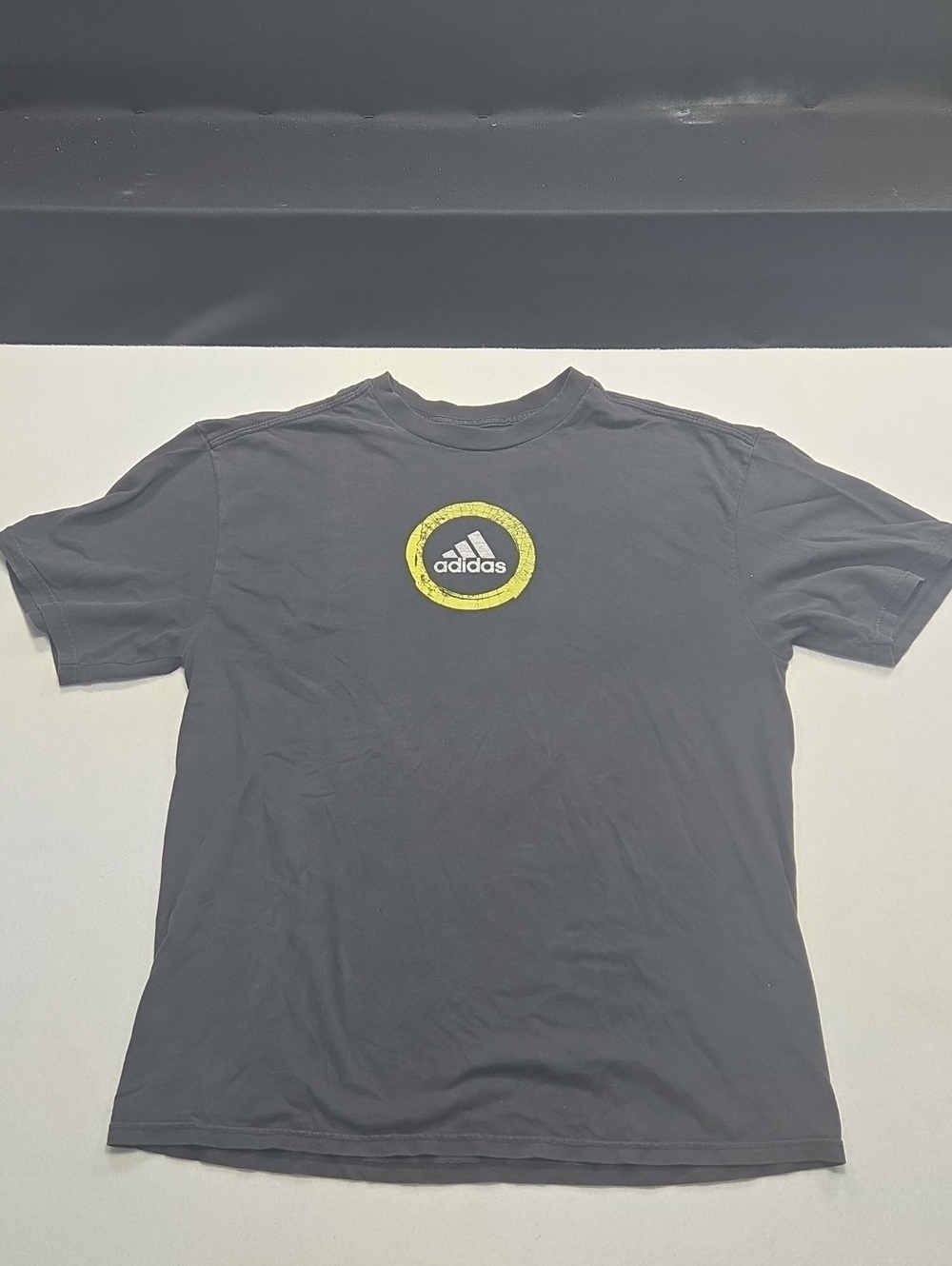 adidas Men's Charcoal T-Shirt with Yellow Logo Ring